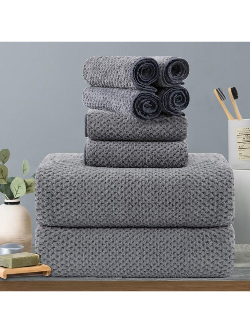 Luxury 8-Piece Gray Bath Towel Set - Oversized, Soft, Highly Absorbent, Quick